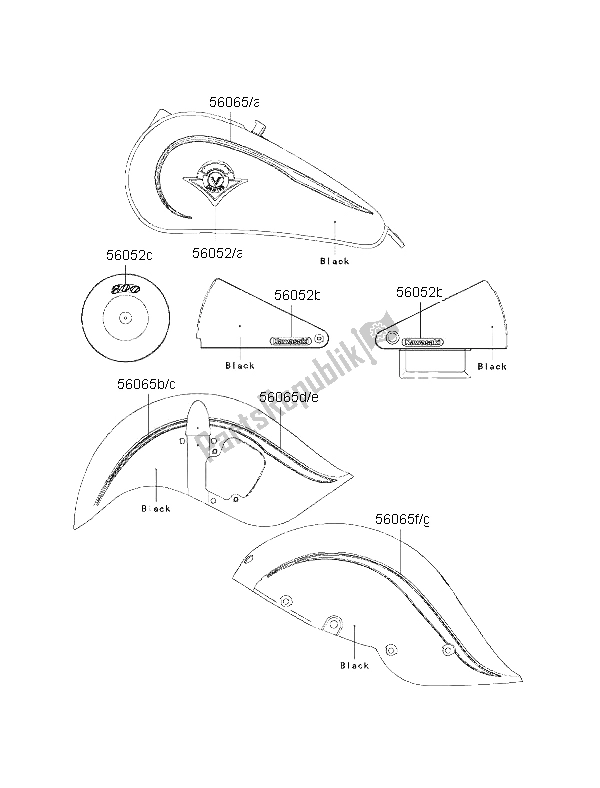 Toutes les pièces pour le Décalcomanies du Kawasaki VN 800 Drifter 2002