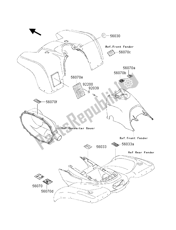 Alle onderdelen voor de Labels (eu, Uk) van de Kawasaki KVF 300 2001