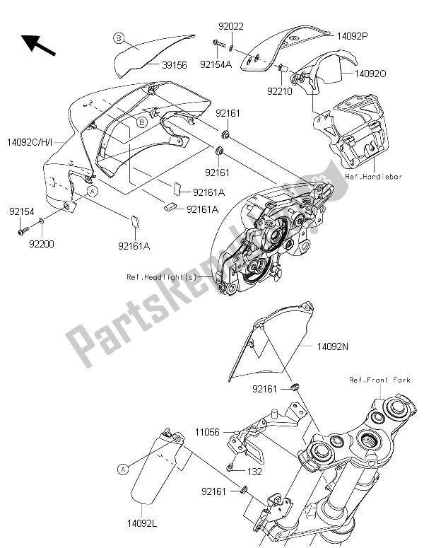 All parts for the Cowling of the Kawasaki ER 6N ABS 650 2015