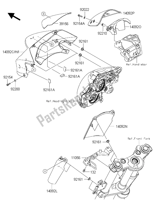 All parts for the Cowling of the Kawasaki ER 6N ABS 650 2015