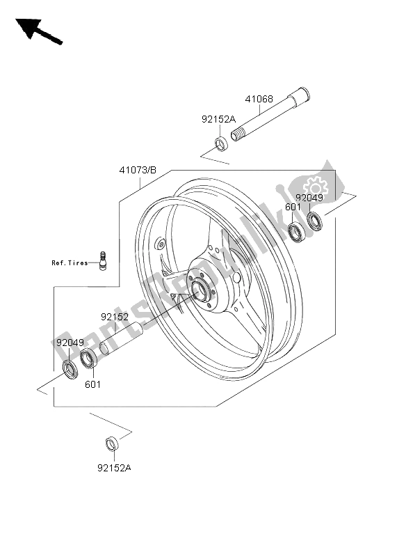 All parts for the Front Hub of the Kawasaki Z 1000 ABS 2008