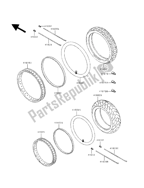 Tutte le parti per il Pneumatico del Kawasaki Tengai 650 1989