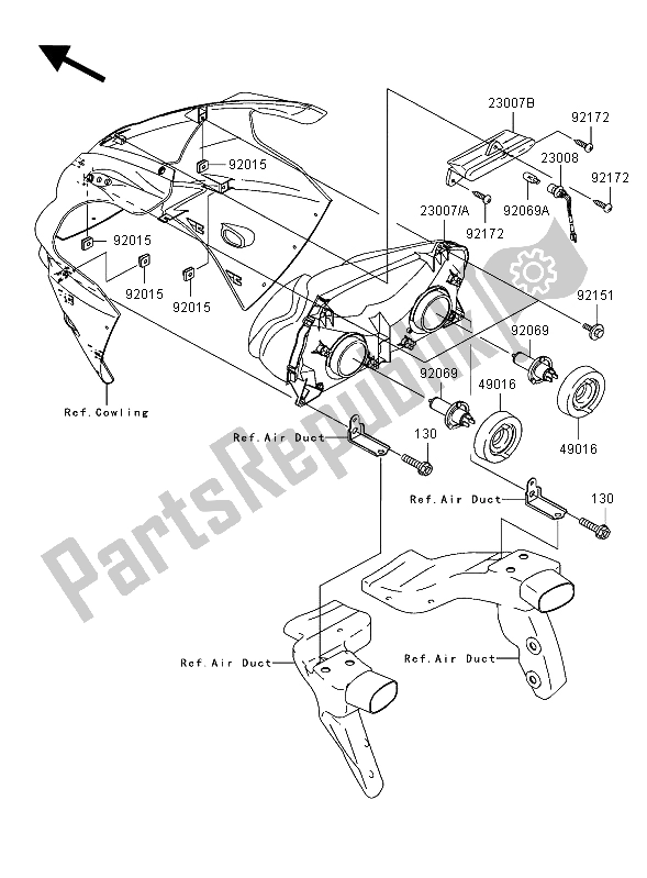 All parts for the Headlight of the Kawasaki Ninja ZX 12R 1200 2004