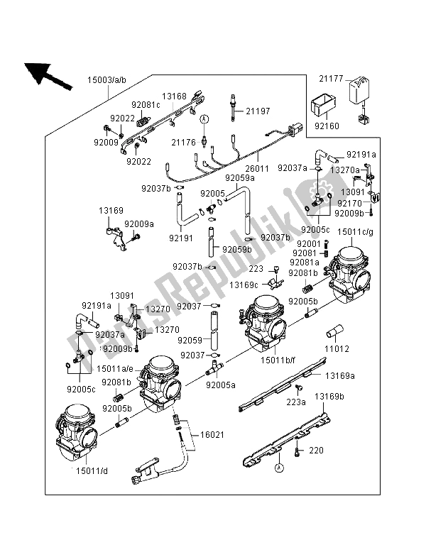 Tutte le parti per il Carburatore 2 del Kawasaki Zephyr 550 1997