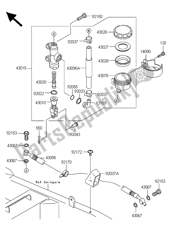 Toutes les pièces pour le Maître-cylindre Arrière du Kawasaki Z 1000 2006