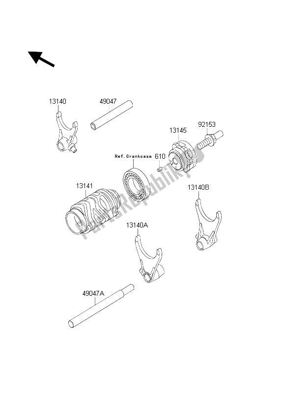 All parts for the Gear Change Drum & Shift Fork(s) of the Kawasaki KX 125 2004