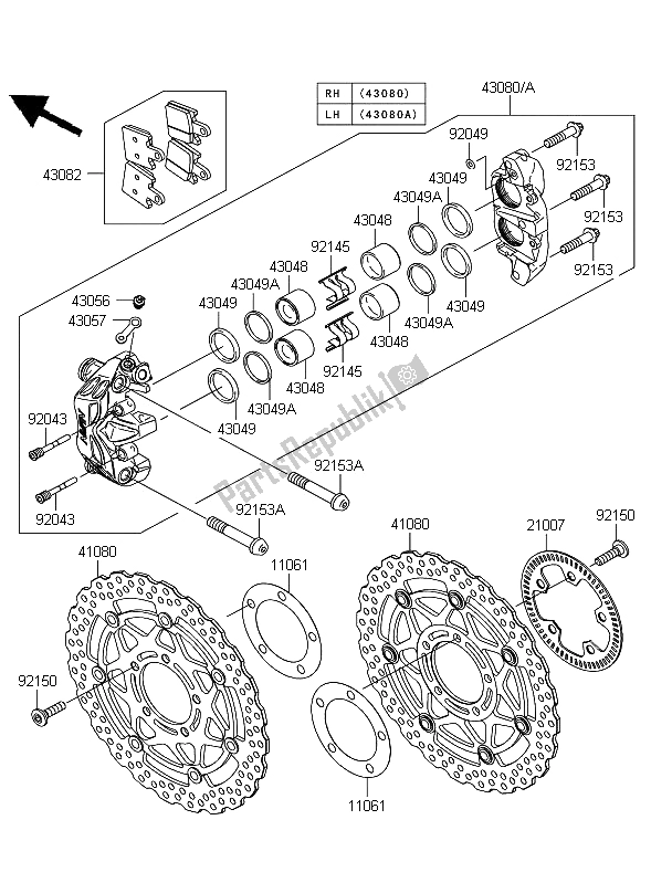 Toutes les pièces pour le Frein Avant du Kawasaki ZZR 1400 ABS 2009