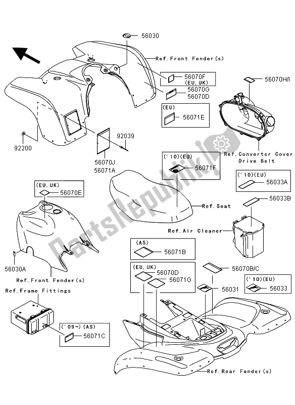 All parts for the Labels of the Kawasaki KVF 360 4X4 2010