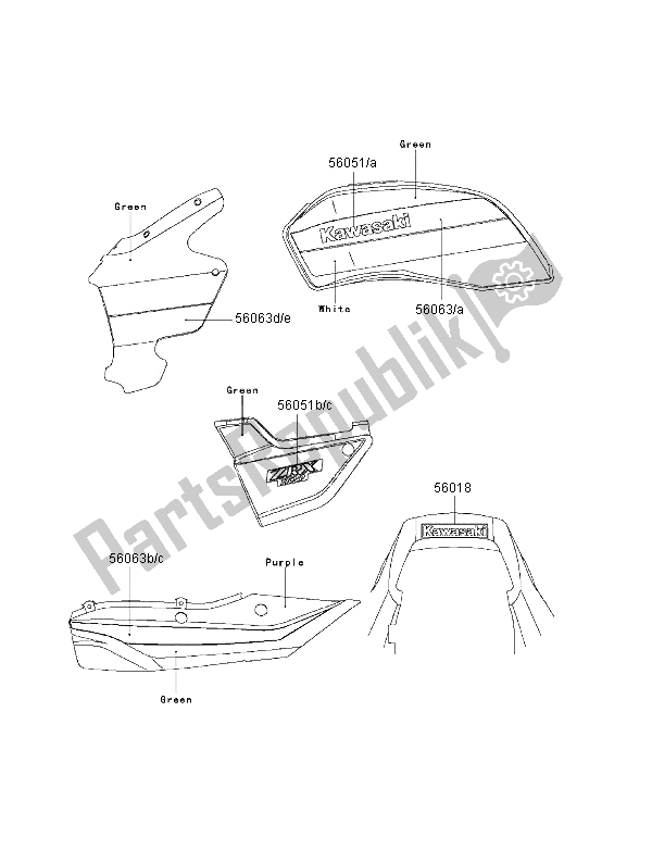 Toutes les pièces pour le Décalcomanies (vert-blanc) du Kawasaki ZRX 1100 2000