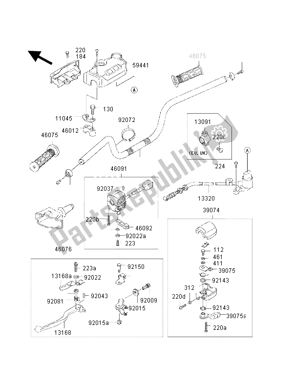 All parts for the Handlebar of the Kawasaki KLF 300 4X4 2002