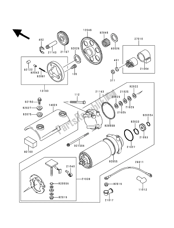 All parts for the Starter Motor of the Kawasaki Zephyr 750 1992