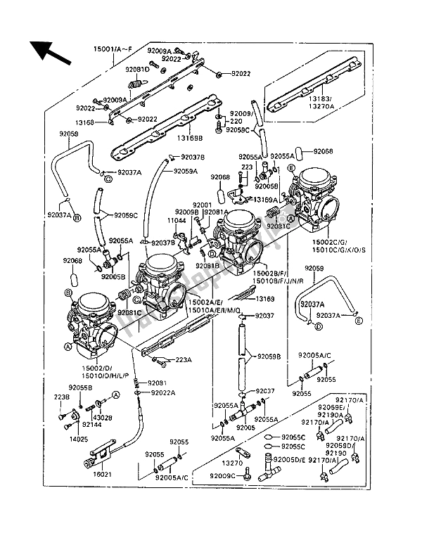 All parts for the Carburetor of the Kawasaki 1000 GTR 1994