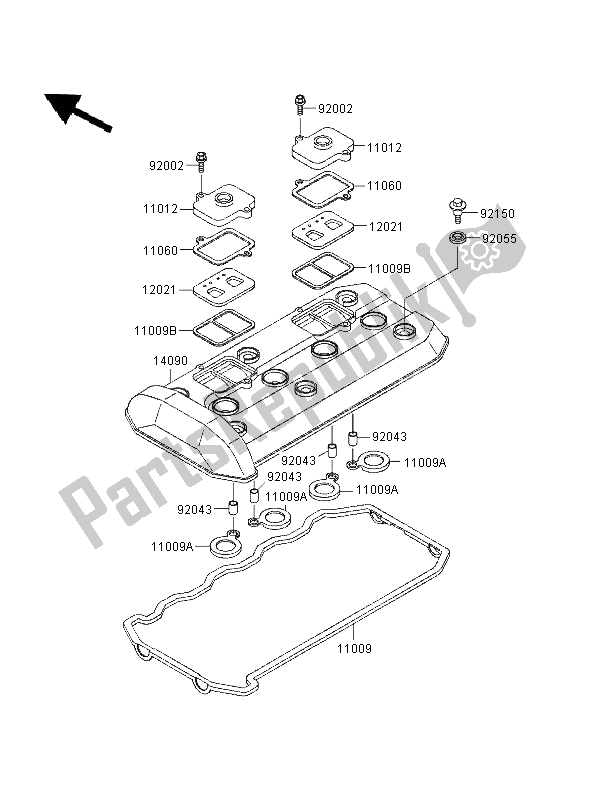 Alle onderdelen voor de Kleppendeksel van de Kawasaki GPZ 1100 ABS 1996