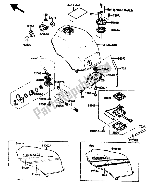 All parts for the Fuel Tank of the Kawasaki ZX 10 1000 1988