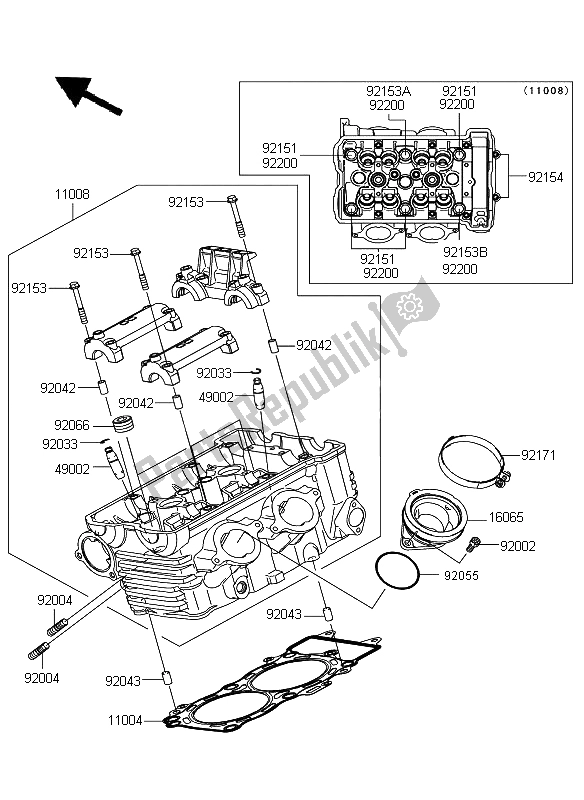 All parts for the Cylinder Head of the Kawasaki ER 6F ABS 650 2009