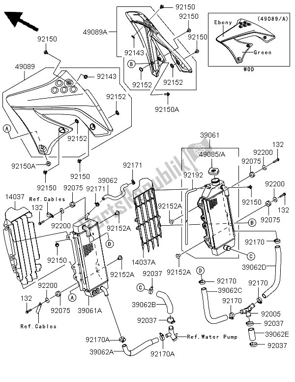 Alle onderdelen voor de Radiator van de Kawasaki KX 250F 2011