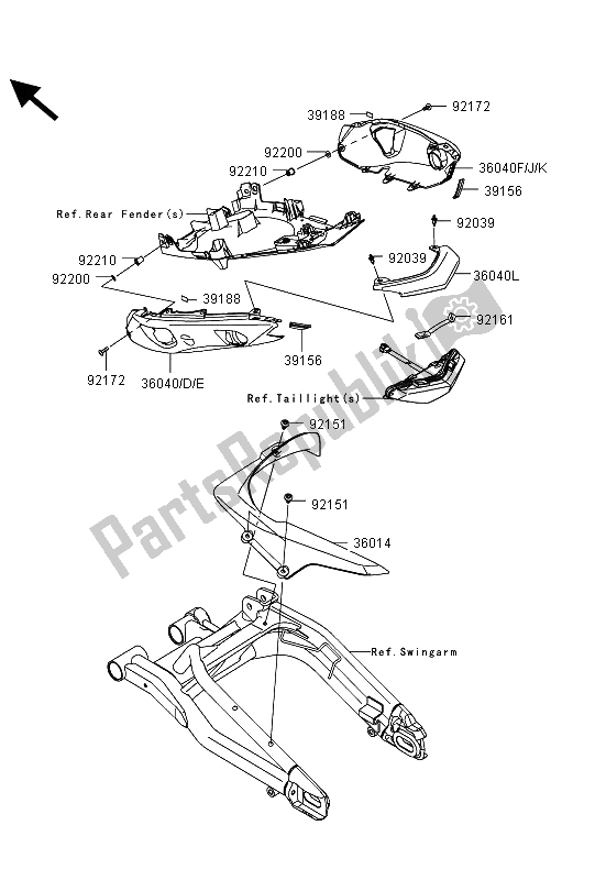 Wszystkie części do Os? Ony Boczne I Os? Ona ? A? Cucha Kawasaki ER 6N 650 2013