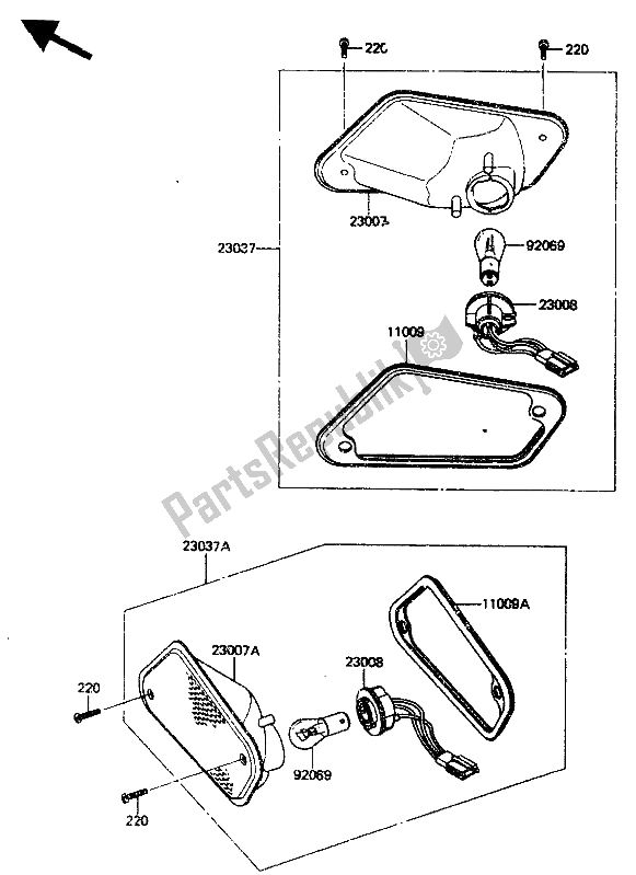 All parts for the Front Turn Signal of the Kawasaki ZN 1300 1985