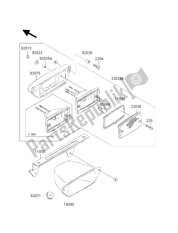 All parts for the Taillight of the Kawasaki KVF 300 2001