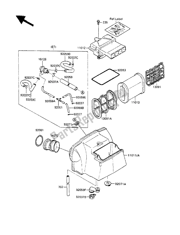 All parts for the Air Cleaner of the Kawasaki GPX 600R 1990