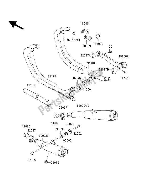 All parts for the Muffler of the Kawasaki Zephyr 1100 1996