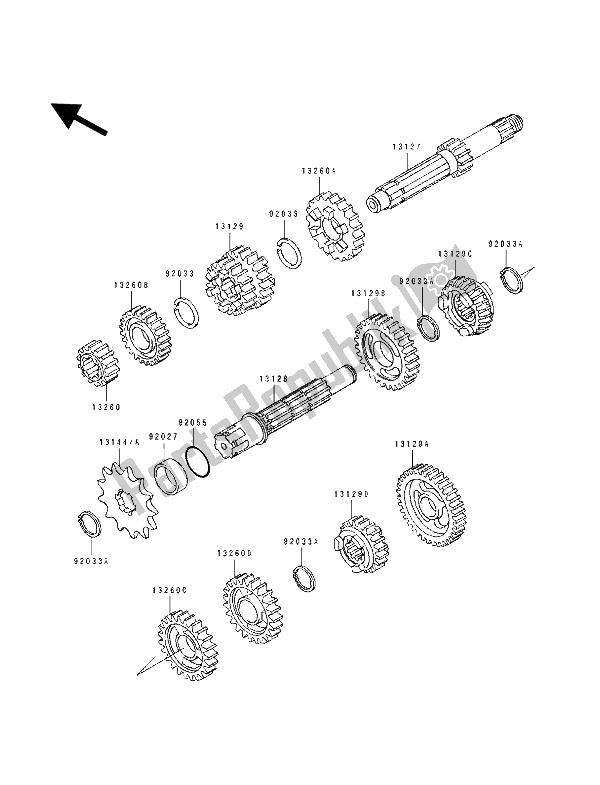 All parts for the Transmission of the Kawasaki KX 80 SW LW 1993