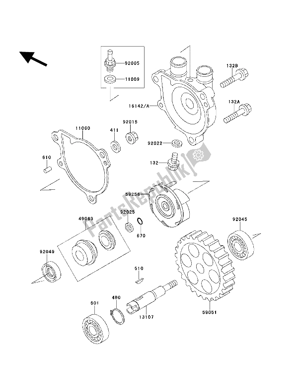 Alle onderdelen voor de Waterpomp van de Kawasaki KLX 650 1993