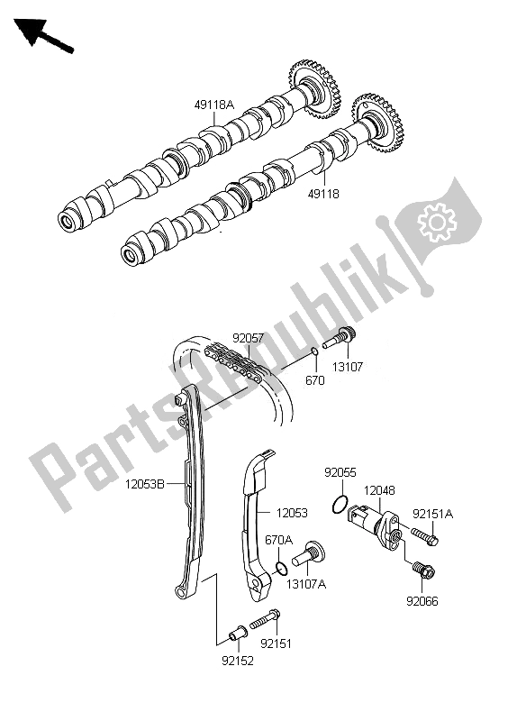 Toutes les pièces pour le Arbre à Cames Et Tendeur du Kawasaki Z 750 2010