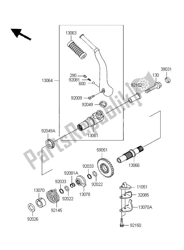 All parts for the Kick Starter Mechanism of the Kawasaki W 650 2004