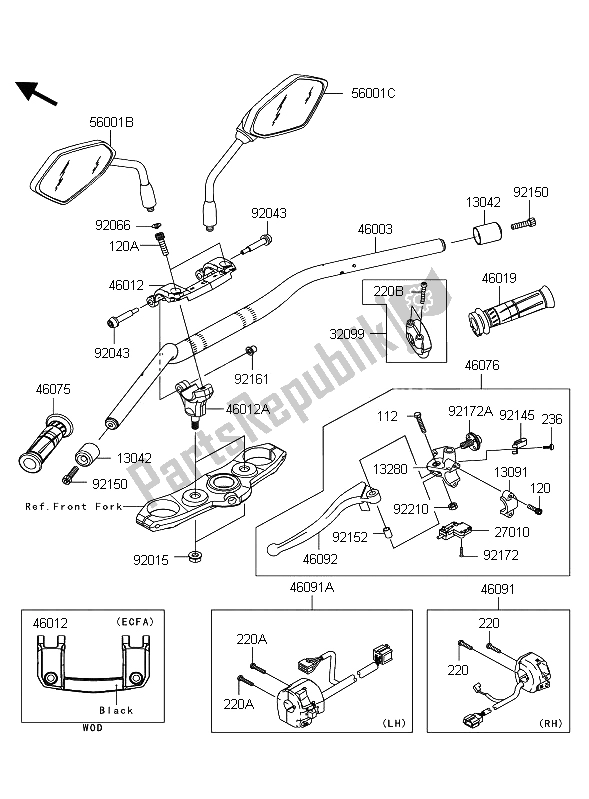 All parts for the Handlebar of the Kawasaki Z 1000 ABS 2011