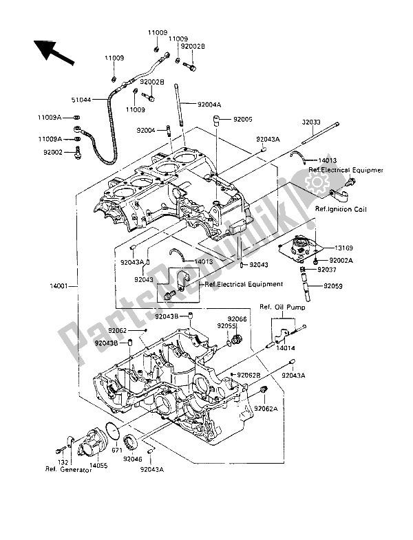 All parts for the Crankcase of the Kawasaki GPX 600R 1988