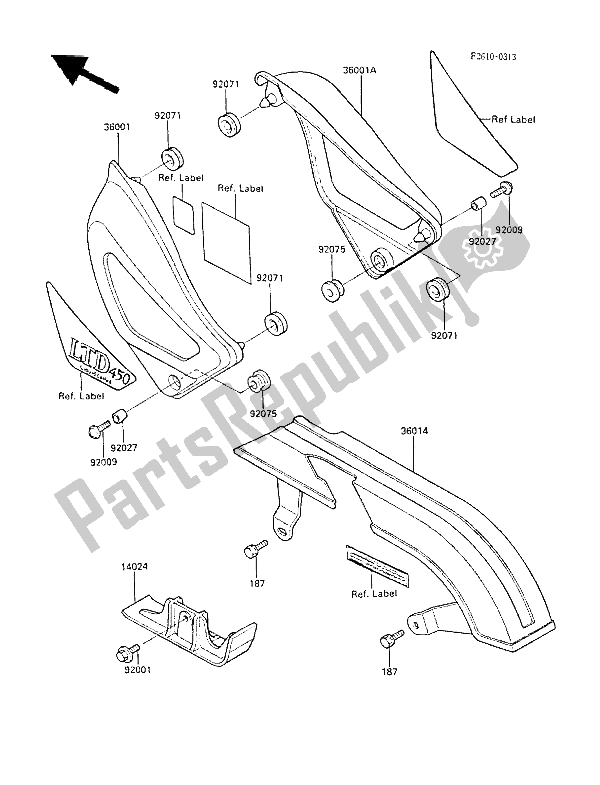 All parts for the Side Covers of the Kawasaki LTD 450 1987