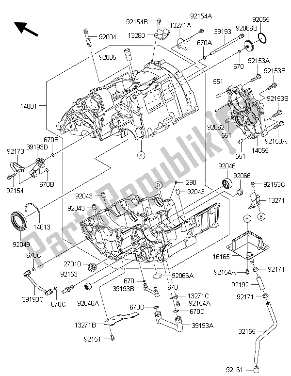 All parts for the Crankcase of the Kawasaki ER 6N ABS 650 2015