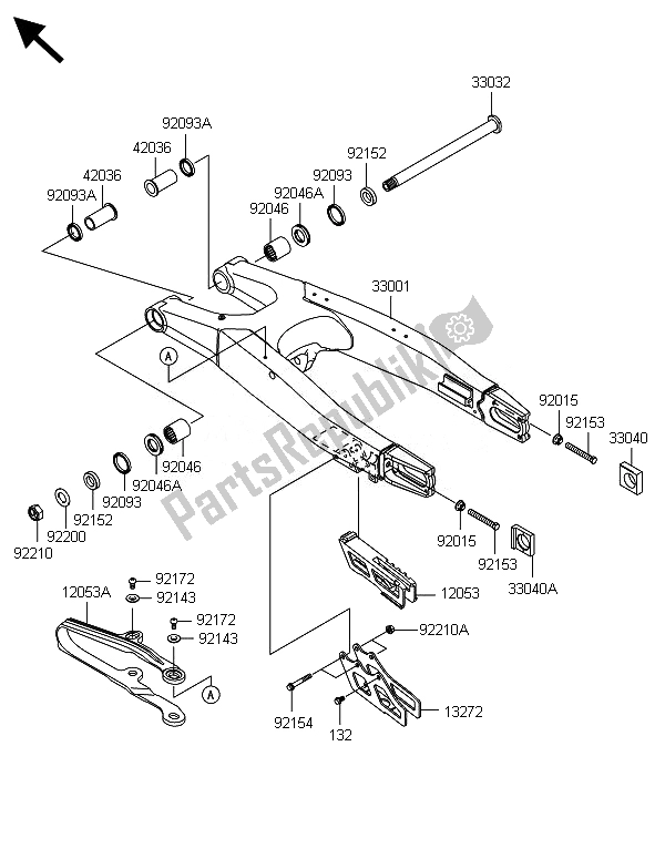 All parts for the Swingarm of the Kawasaki KLX 450R 2014