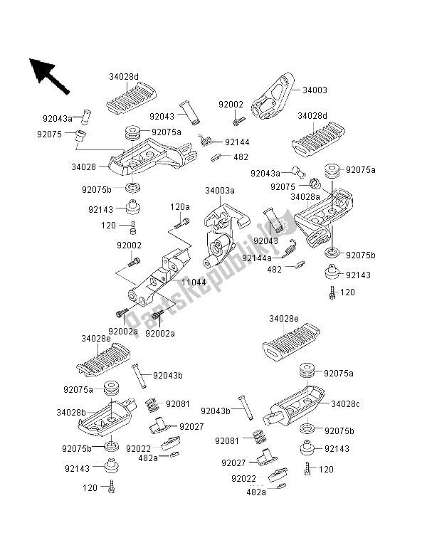 All parts for the Footrests of the Kawasaki 1000 GTR 1999