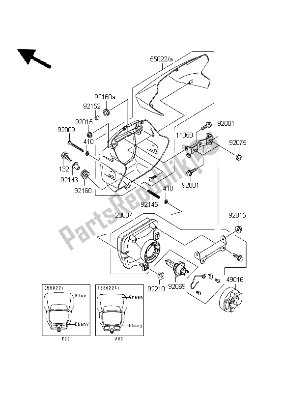 All parts for the Headlight of the Kawasaki D Tracker 125 1999