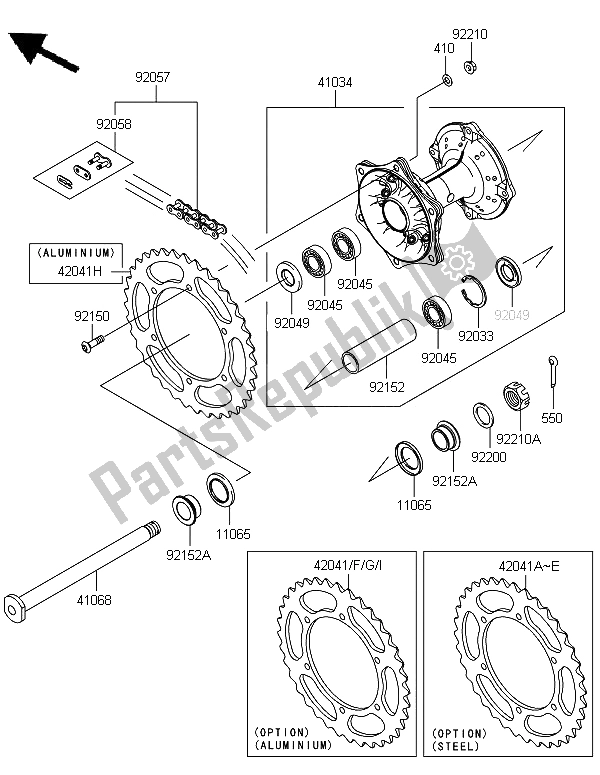 Todas as partes de Cubo Traseiro do Kawasaki KX 250 2013