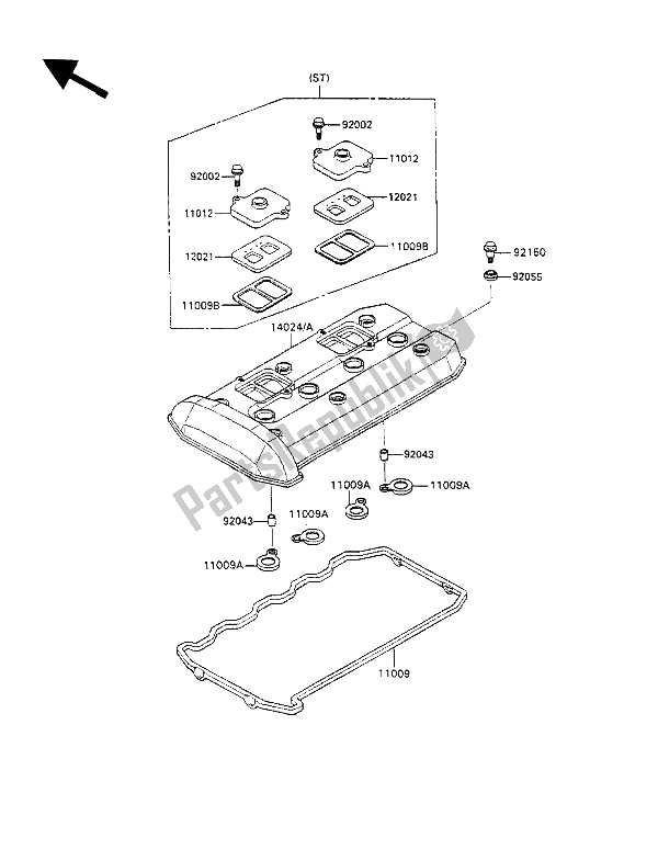 All parts for the Cylinder Head Cover of the Kawasaki ZZ R 1100 1990