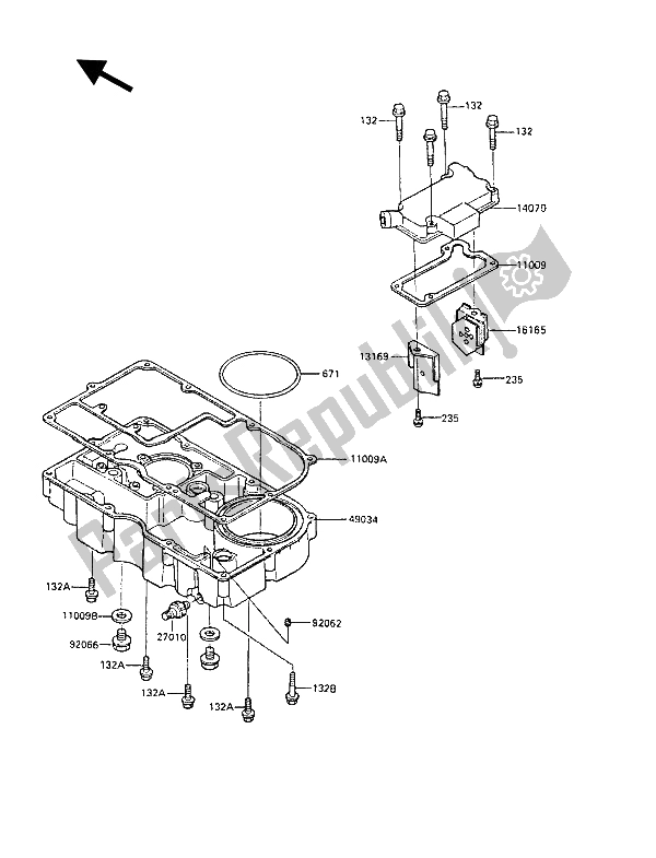 All parts for the Breather Cover & Oil Pan (2) of the Kawasaki GPZ 1000 RX 1986