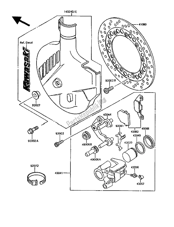 Todas as partes de Compasso De Calibre Frontal do Kawasaki KMX 200 1991