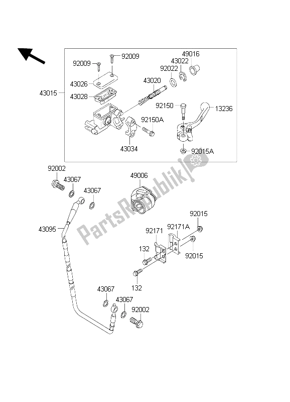 All parts for the Front Master Cylinder of the Kawasaki KX 125 2004