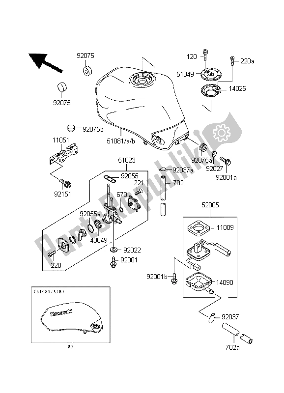 All parts for the Fuel Tank of the Kawasaki ZR 7 750 1999