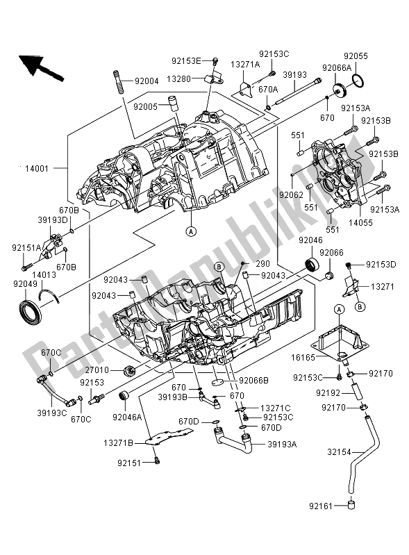 All parts for the Crankcase (er650ae057324  ) of the Kawasaki Versys 650 2007