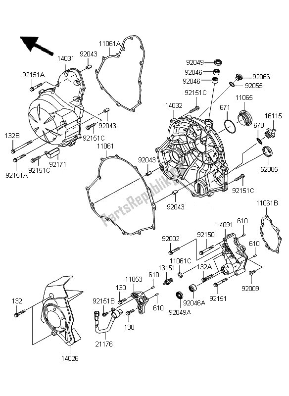 Todas as partes de Tampa (s) Do Motor do Kawasaki ER 6F ABS 650 2010