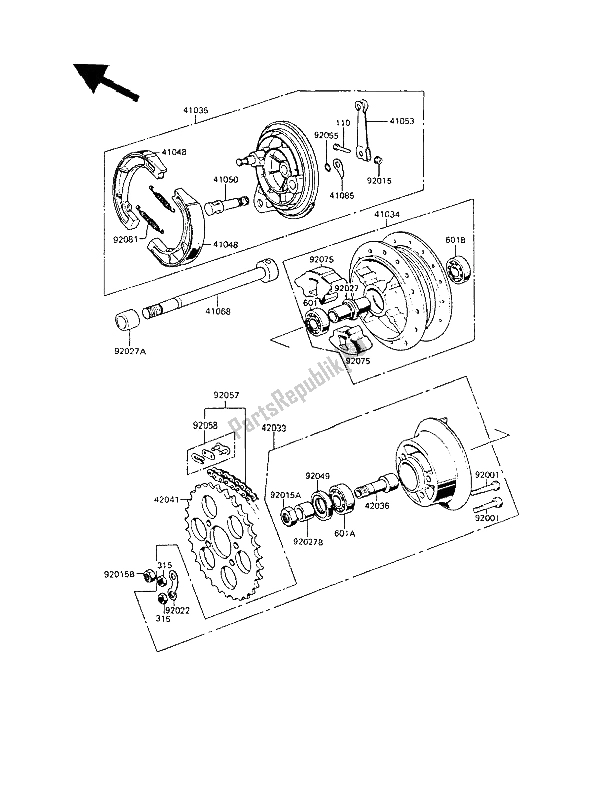 All parts for the Rear Hub of the Kawasaki KE 100 1987