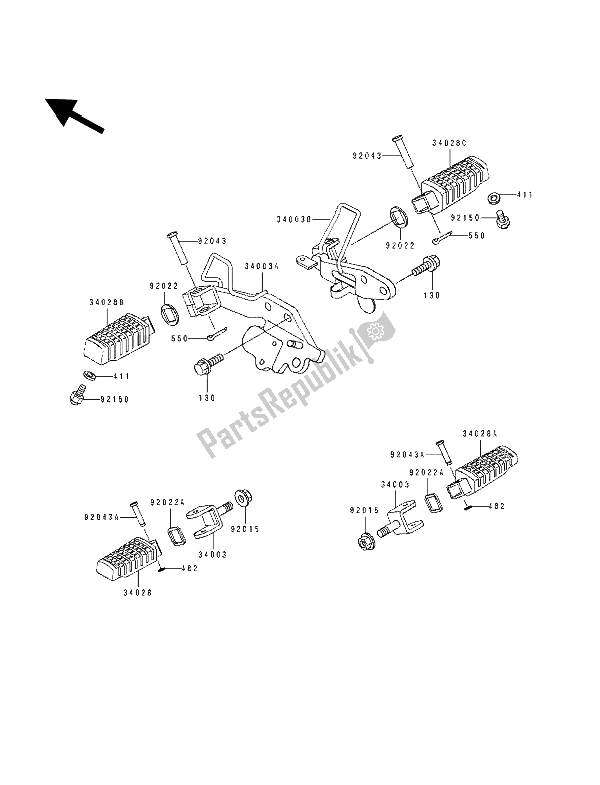 All parts for the Footrests of the Kawasaki EL 250E 1992