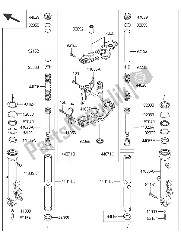 All parts for the Front Fork of the Kawasaki ER 6N 650 2016