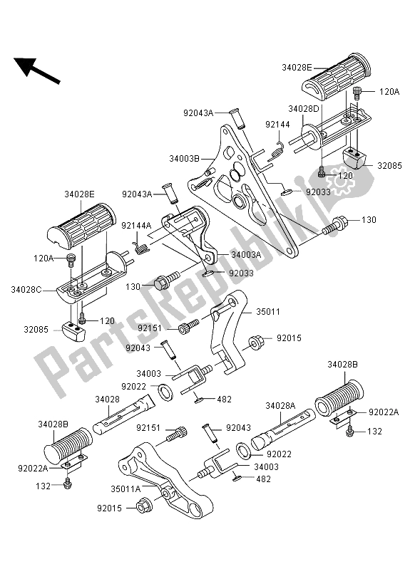 All parts for the Footrests of the Kawasaki VN 1500 Mean Streak 2002