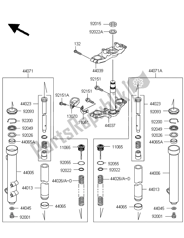 All parts for the Front Fork of the Kawasaki KX 65 2009
