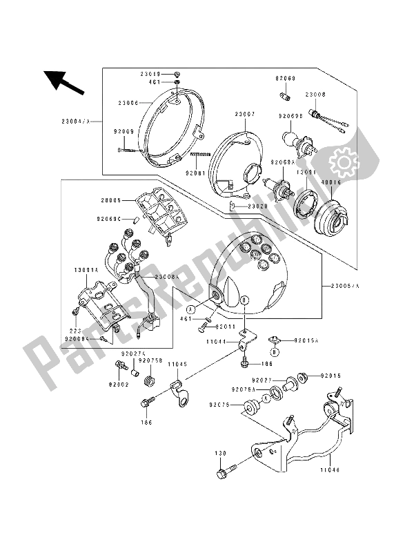 Alle onderdelen voor de Koplamp (en) van de Kawasaki EL 250E 1991